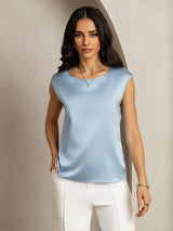 [Harmaansininen] SilkSilky-FI Cap Sleeve Round Neck Naisten T-paita 001