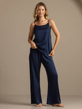 [Tummansininen] SilkSilky-FI 19Momme Spagettihihna Syvä Pyöreä Pääntie Camisole Setti 004