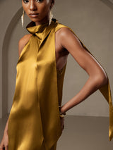 [Ruskea] SilkSilky-FI Sleeveless Tie Neck Mekko 003