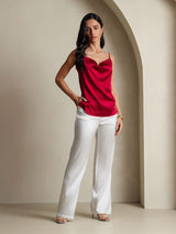 [Viini] SilkSilky-FI 19Momme Spagettihihna Vesiputouspääntie Camisole Top 008