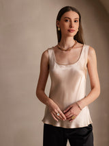 [Samppanja] SilkSilky-FI 19Momme Hihaton Syvä Pyöreä Pääntie Camisole Top 004