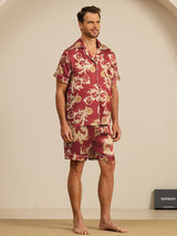 [Viininpunainen Lohikäärme] SilkSilky-FI Short Sleeve Notkokaulus Miesten Pyjamat 006
