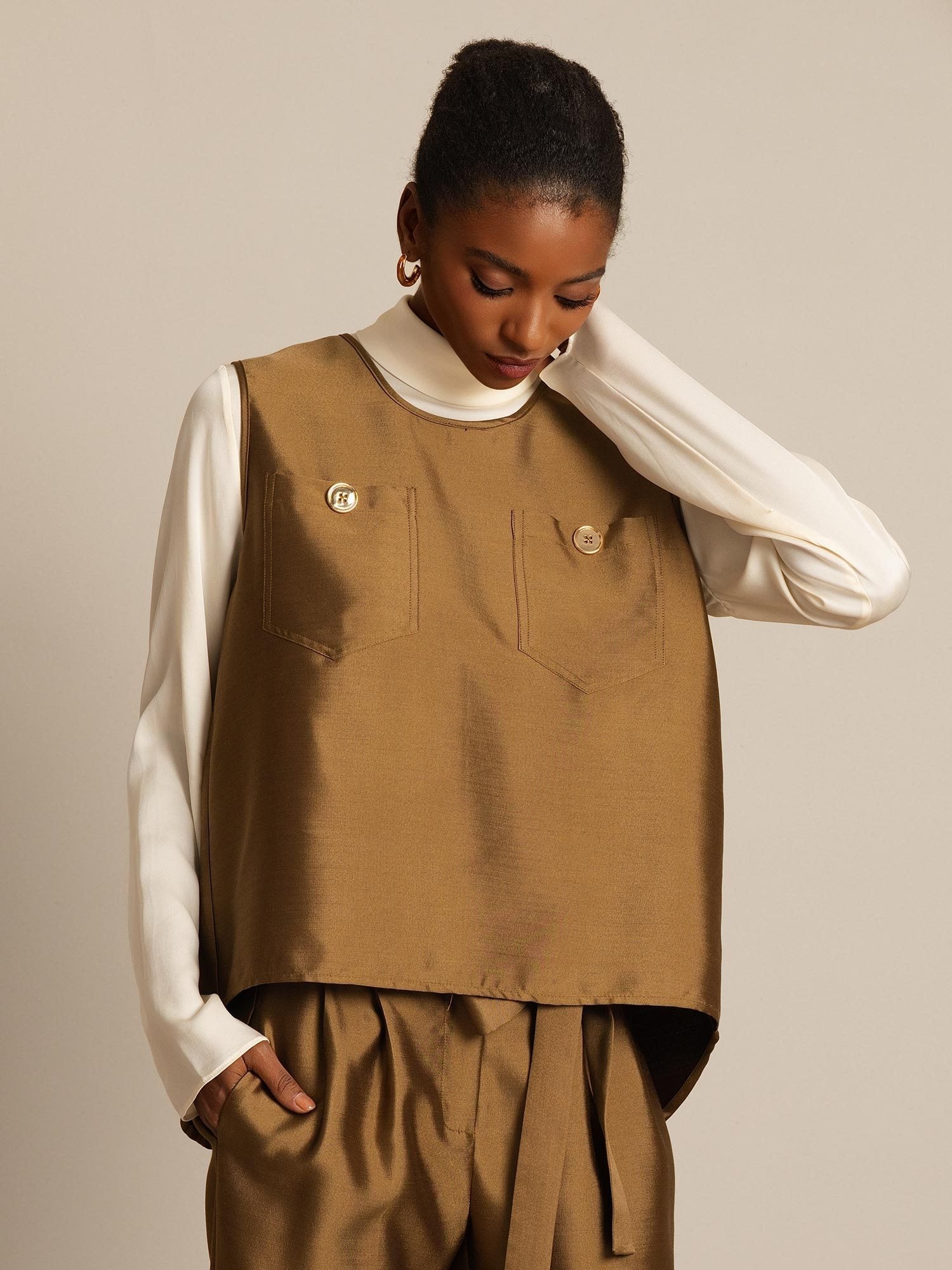 [Pronssi] SilkSilky-FI 32Momme Silk-Wool Blend Womens Vest 006,