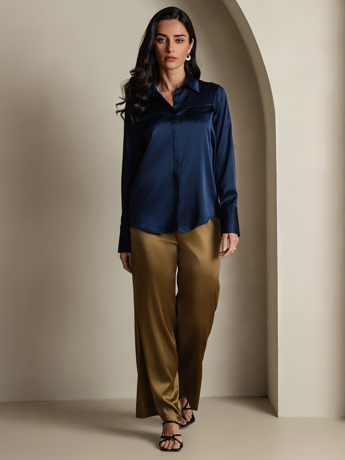 SilkSilky-FI 19Momme Womens Shirt Tummansininen 007