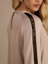 [Tan] SilkSilky-FI Long Sleeve Keyhole Neck Naisten Puserot 005
