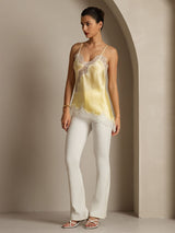 [Vaaleankeltainen] SilkSilky-FI Spaghetti Strap V Neck Camisole Top 008