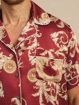 [Viininpunainen Lohikäärme] SilkSilky-FI Short Sleeve Notkokaulus Miesten Pyjamat 004