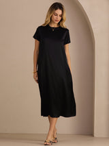 [Musta] SilkSilky-FI Short Sleeve Round Neck Mekko 003