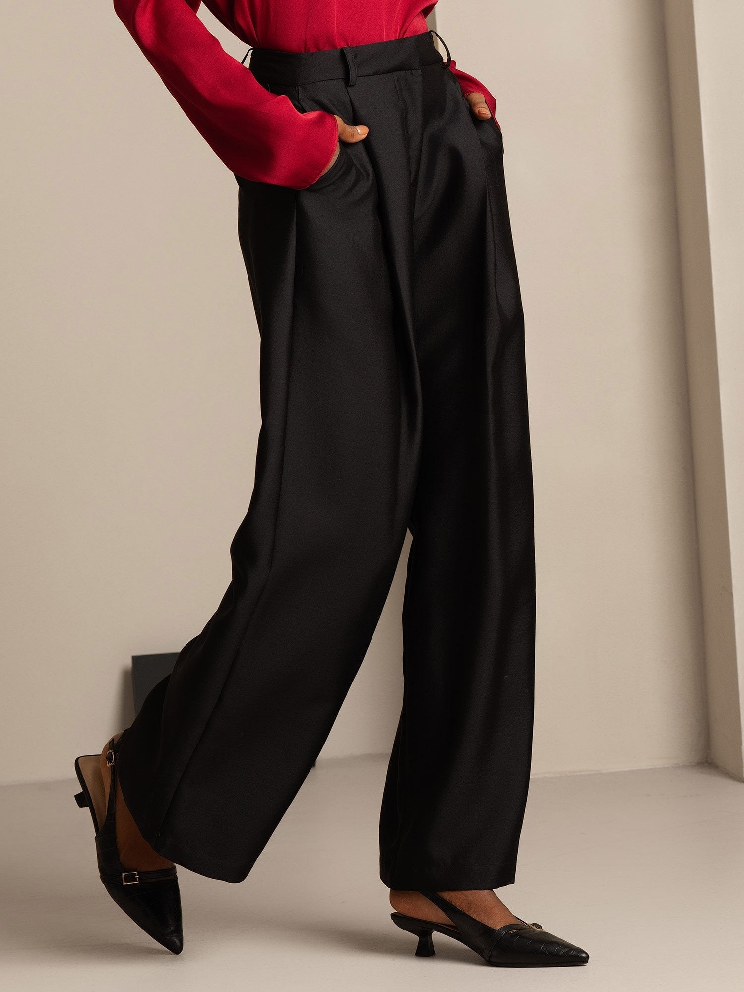 [Musta] SilkSilky-FI 32Momme Silk-Wool Blend Womens Pants 007,