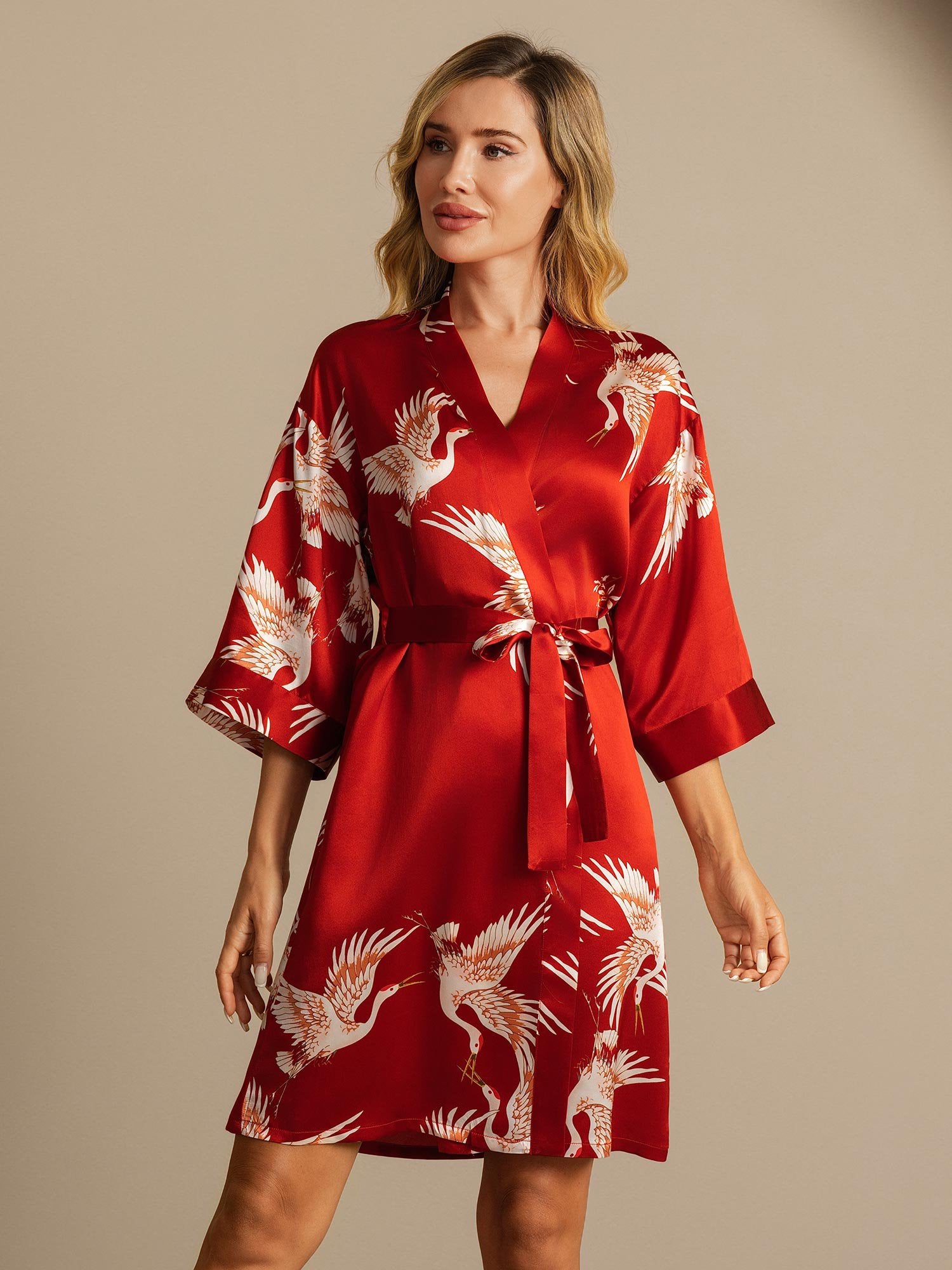 [Tummanpunainen] SilkSilky-FI 19Momme Womens Robe 007