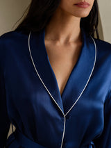 [Tummansininen] SilkSilky-FI Long Sleeve Shawl Collar Naisten Pyjamat 003