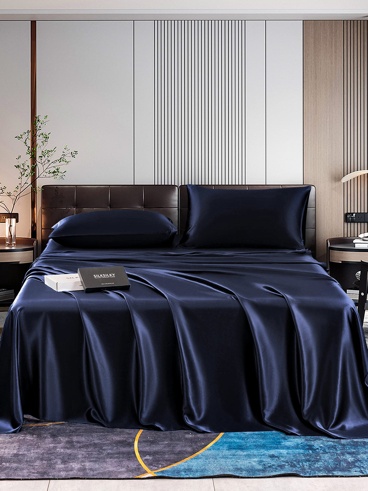 [Tummansininen] SilkSilky-FI 22Momme Bedding Set 001