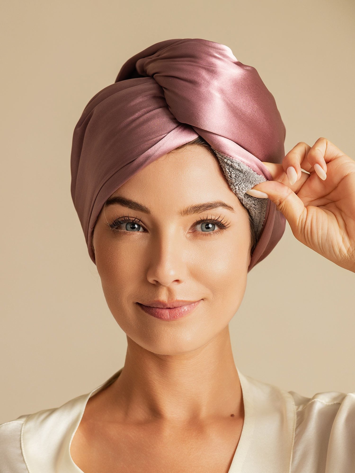 [Vaalean Mauve] SilkSilky-FI Hair Towel Wrap 001,