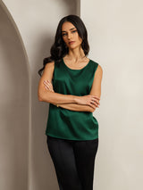 [Tummanvihreä] SilkSilky-FI Sleeveless Round Neck Camisole Top 006