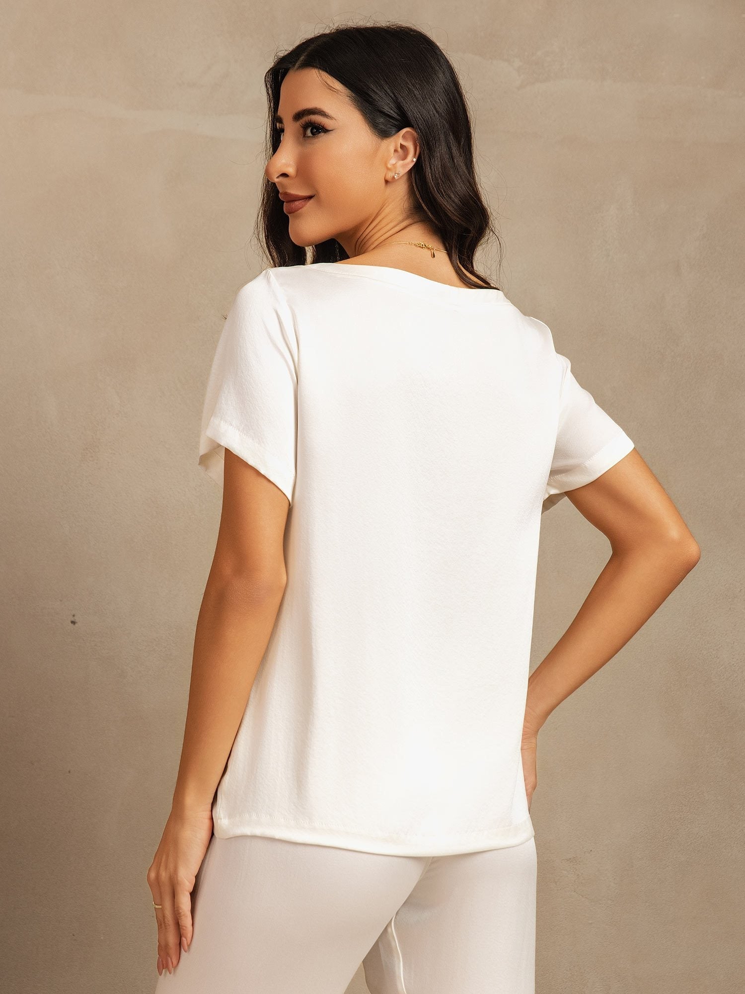 [Valkoinen] SilkSilky-FI 19Momme Womens Pajamas 002