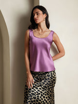 [Tumma Violetti] SilkSilky-FI 19Momme Hihaton Syvä Pyöreä Pääntie Camisole Top 001