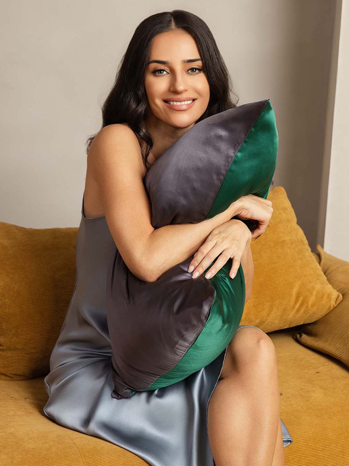 [Tummanvihreä+TummanHarmaa] SilkSilky-FI 19Momme Pillowcase 003
