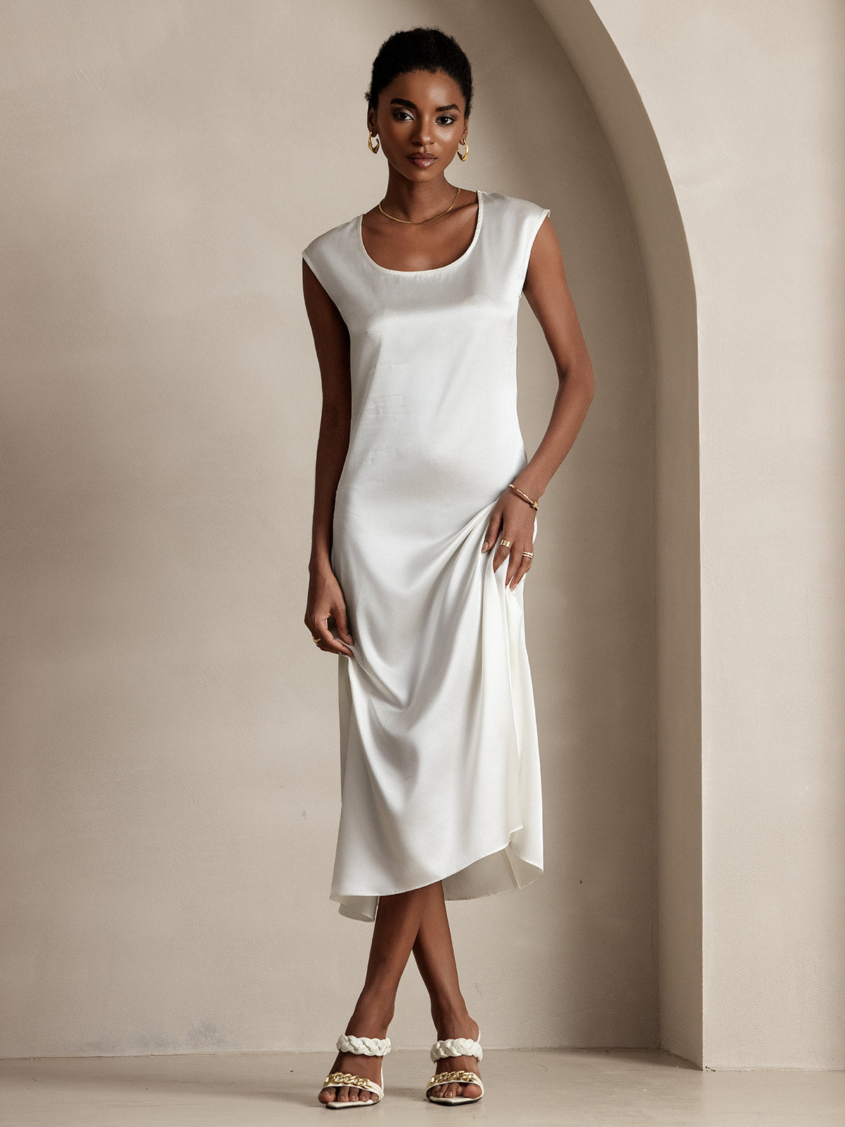 [Valkoinen] SilkSilky-FI 19Momme Dress 001