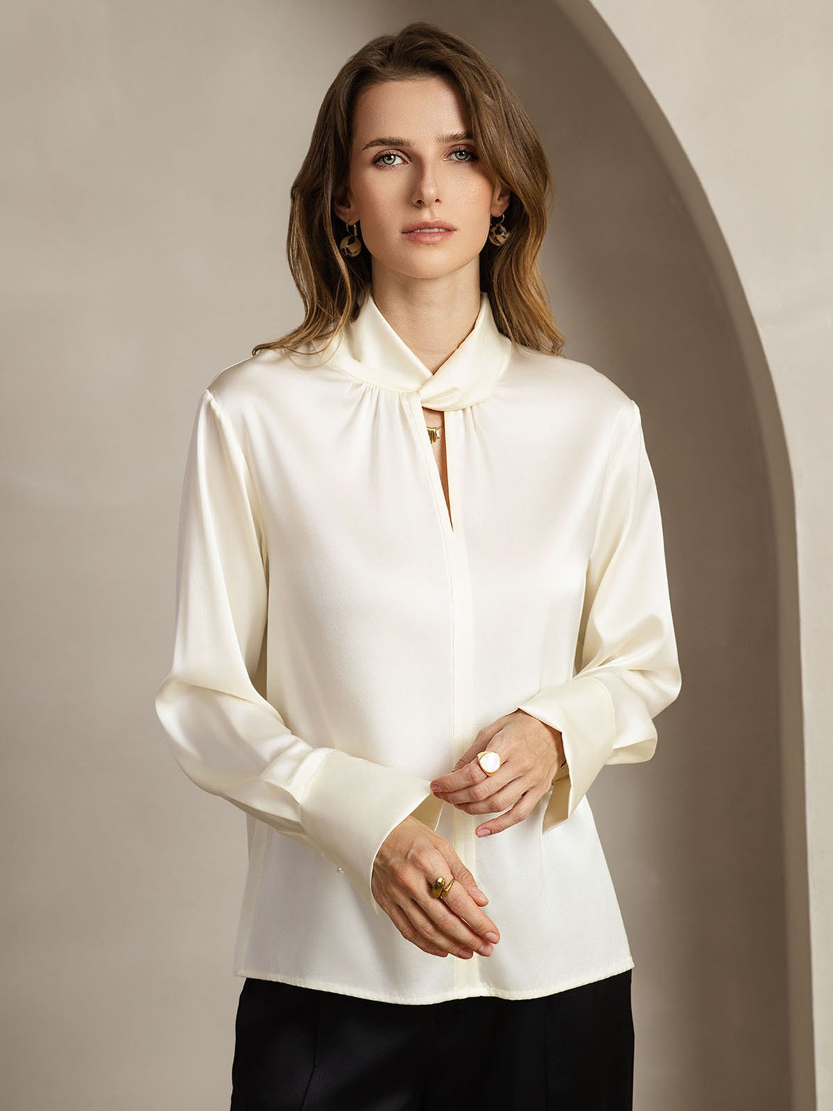 [Norsunluu] SilkSilky-FI 19Momme Womens Shirt 004
