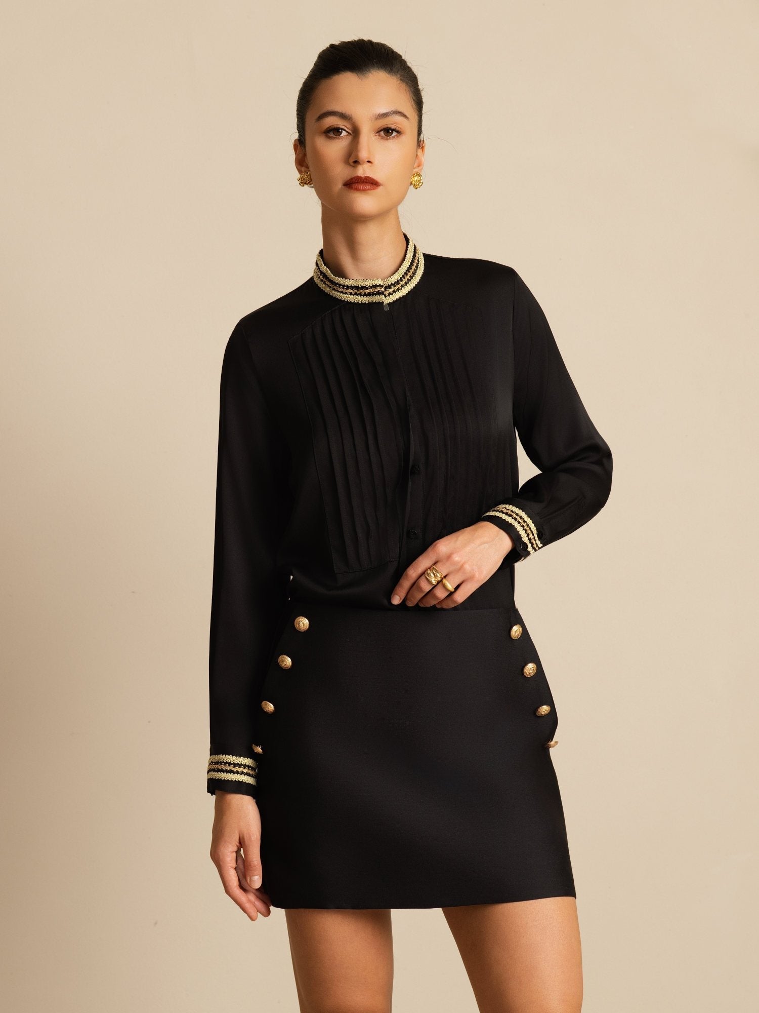 [Musta] SilkSilky-FI 19Momme Silkki Pitkähihainen Pystykaulus Pusero 003