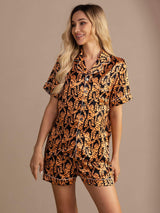 [Musta Tiikeri] SilkSilky-FI Short Sleeve Lapel Collar Naisten Pyjamat 001