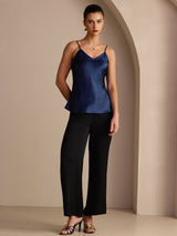 [Tummansininen] SilkSilky-FI Spaghetti Strap V Neck Camisole Top 005