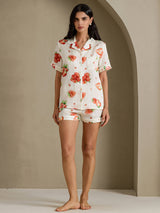 [Valkoinen Mansikka] SilkSilky-FI Short Sleeve Notch Collar Naisten Pyjamat 006