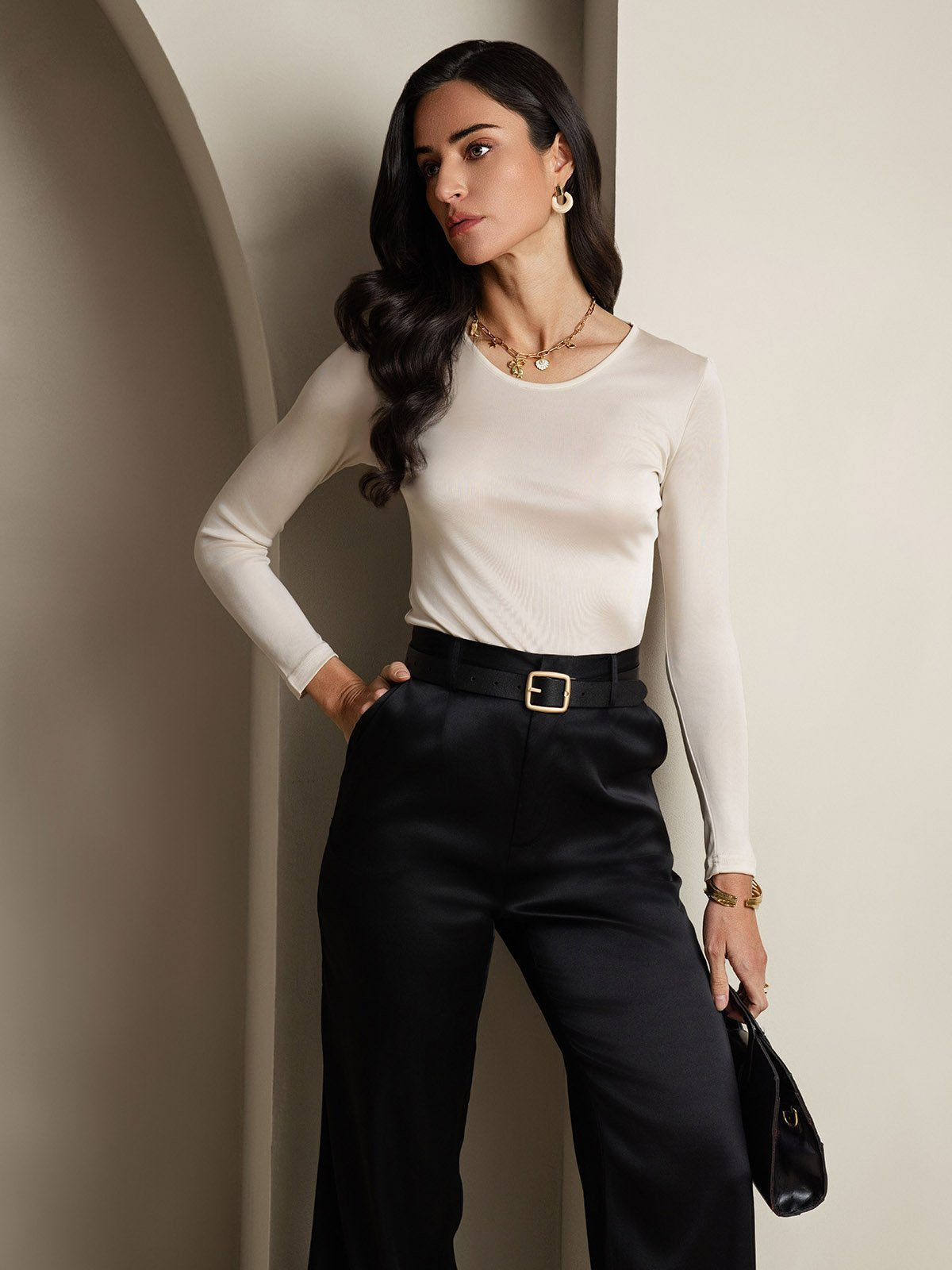 [Beige] SilkSilky-FI Womens T-Shirt 006,