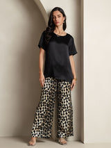 [Multi] SilkSilky-FI Pure Silk Short Sleeve Round Neck Naisten Pyjamat 007