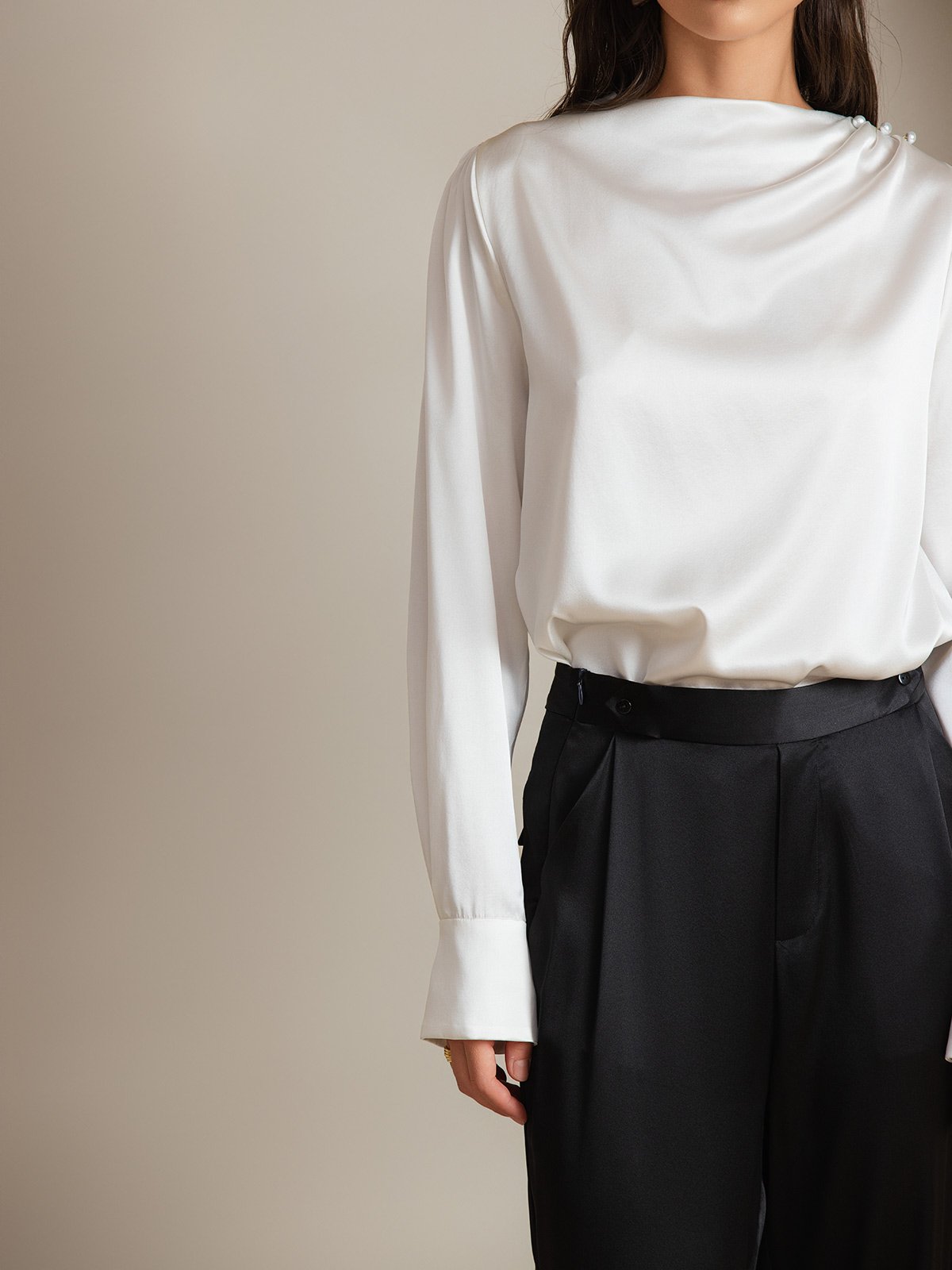 [Valkoinen] SilkSilky-FI 19Momme Womens Shirt 004