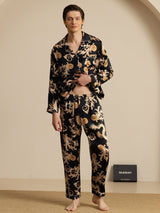 [Musta Lohikäärme] SilkSilky-FI Long Sleeve Notkokaulus Miesten Pyjamat 007