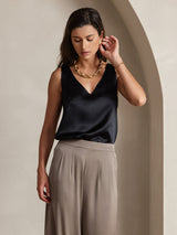 [Musta] SilkSilky-FI Sleeveless V Neck Camisole Top 003