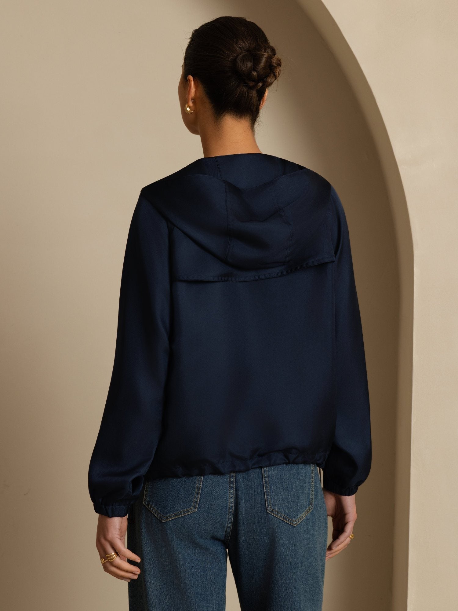 [Tummansininen] SilkSilky-FI Pitkähihainen Korkea Kaulus Naisten Päällysvaatteet 002