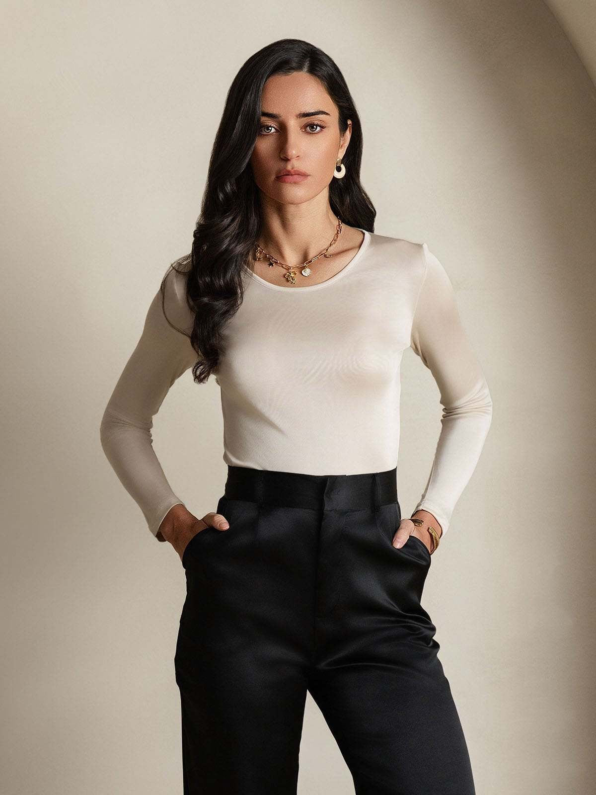 [Beige] SilkSilky-FI Womens T-Shirt 004,