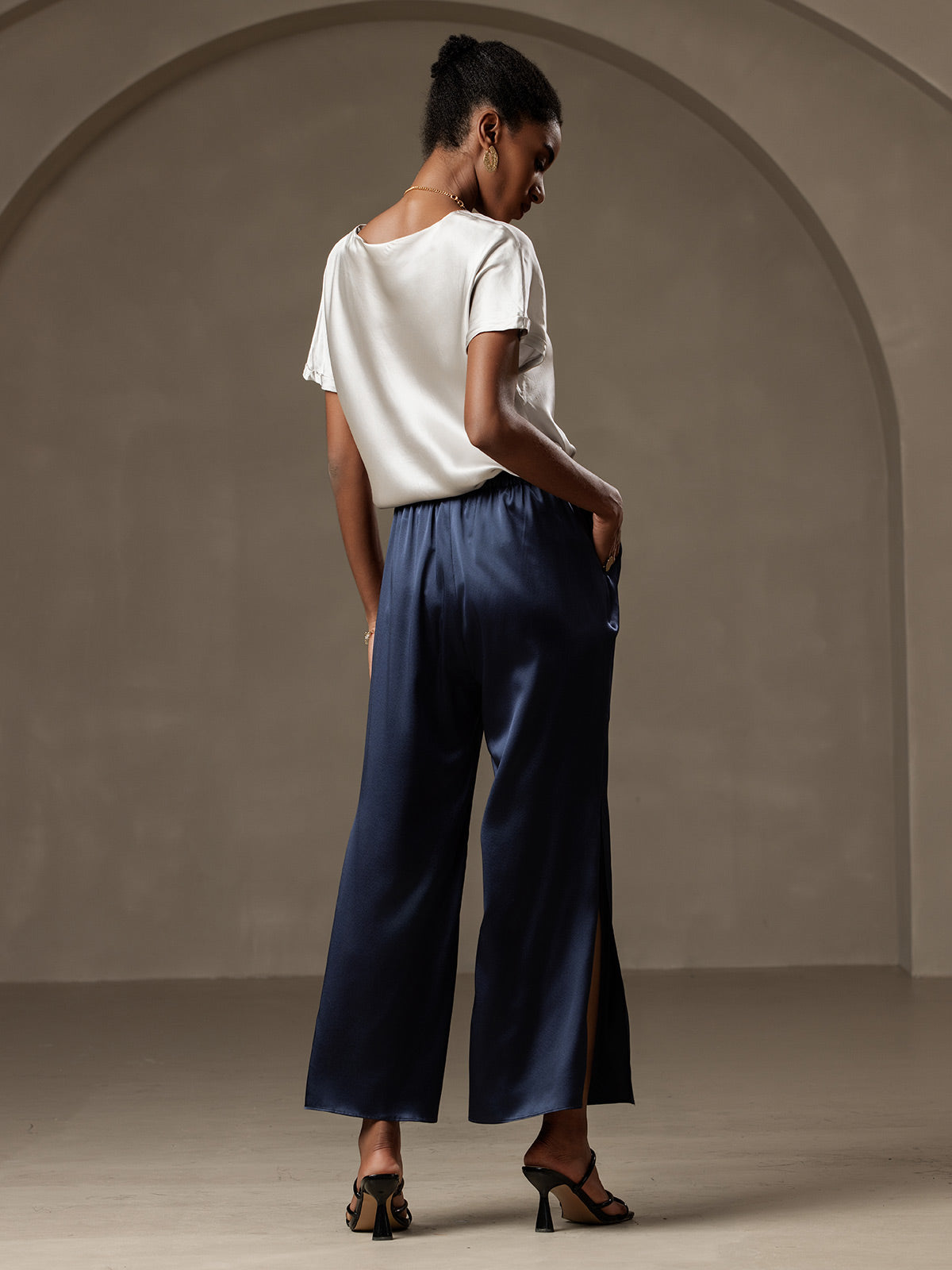 [Vaalean Harmaa] SilkSilky-FI 19Momme Womens T-Shirt 007,