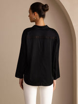 [Musta] SilkSilky-FI Long Sleeve Lapel Collar Pusero 002