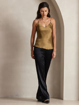 [Kahvi] SilkSilky-FI Spagettihihna V Neck Camisole Top 003