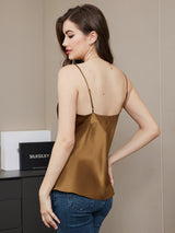 [Kahvi] SilkSilky-FI Spaghetti Strap V Neck Camisole Top 002