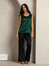 [Tummanvihreä] SilkSilky-FI Sleeveless Round Neck Camisole Top 009