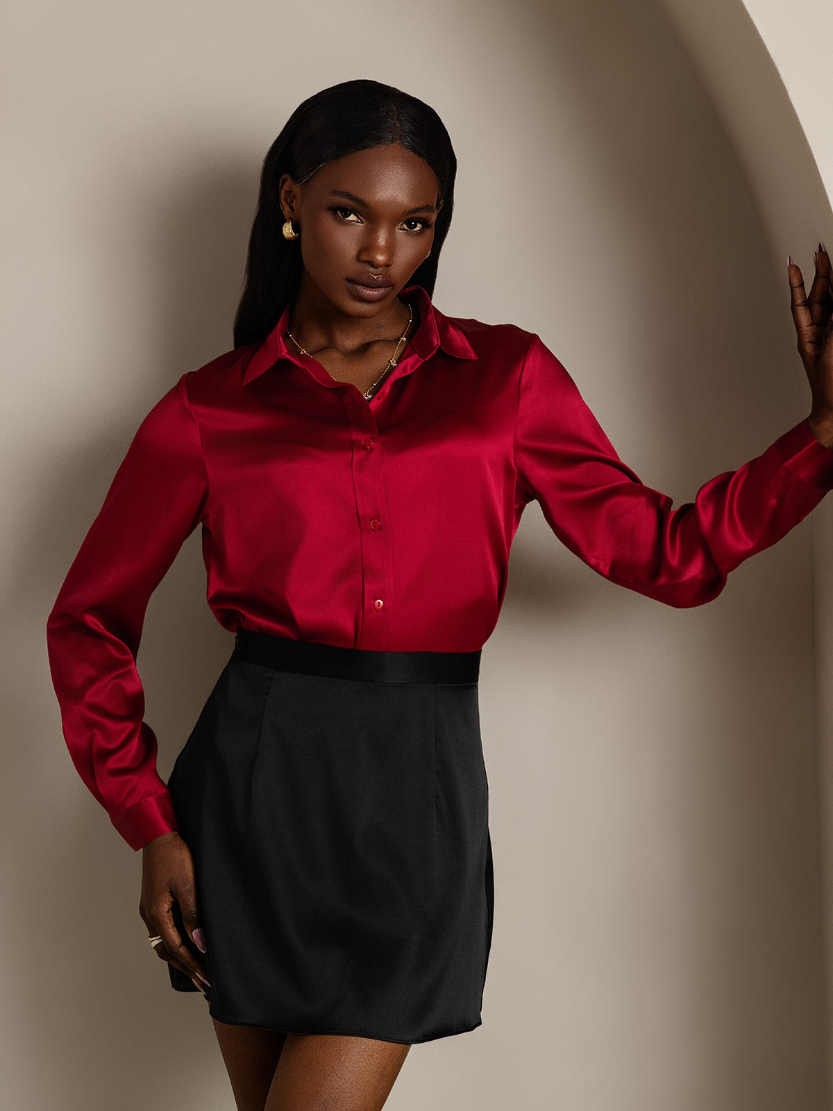 [Viini] SilkSilky-FI 19Momme Silk Long Sleeve Collar Naisten paita 009