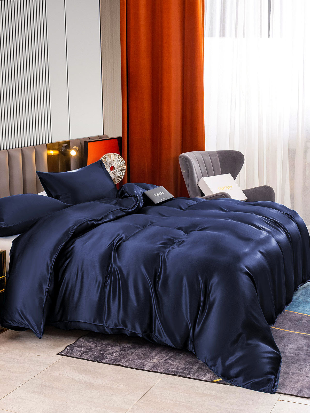 [Tummansininen] SilkSilky-FI 22Momme Bedding Set 003