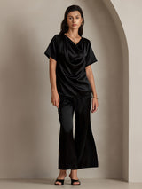 [Musta] SilkSilky-FI Short Sleeve Cowl Neck Naisten Puserot 003