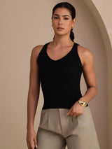 [Musta] SilkSilky-FI Sleeveless Deep V Neck Camisole Top 003
