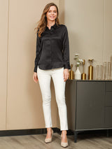 [Musta] SilkSilky-FI Long Sleeve Lapel Collar Naisten paita 005
