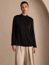 [Musta] SilkSilky-FI Long Sleeve Stand Collar Naisten Puserot 003