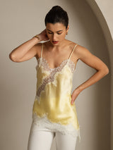 [Vaaleankeltainen] SilkSilky-FI Spaghetti Strap V Neck Camisole Top 003