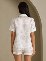 [Kermanväriset Kukat] SilkSilky-FI Short Sleeve Notch Collar Naisten Pyjamat 002