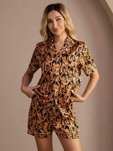 [Musta Tiikeri] SilkSilky-FI Short Sleeve Lapel Collar Naisten Pyjamat 005