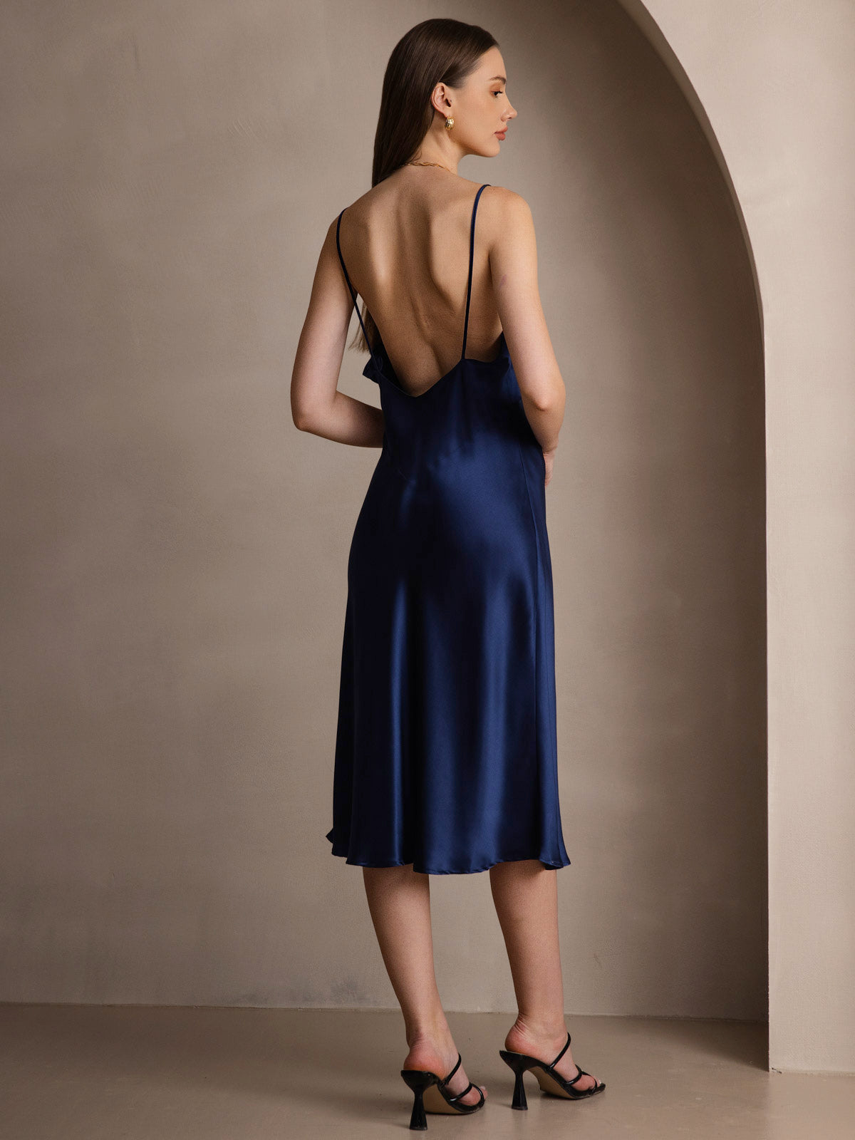 [Tummansininen] SilkSilky-FI 19Momme Dress 002