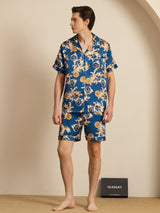 [Navy Lohikäärme] SilkSilky-FI Short Sleeve Notkokaulus Miesten Pyjamat 007
